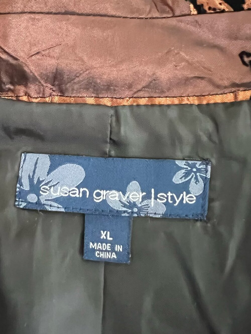Susan Graver Copper Velvet Taffeta Blazer Jacket Patchwork Whimsigoth Fall Sz XL - Picture 4 of 5